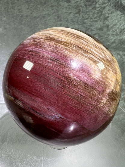 Petrified Wood Sphere. 74mm. Gorgeous Rare Display Sphere From Madagascar. Stunning Colors And Patterns.