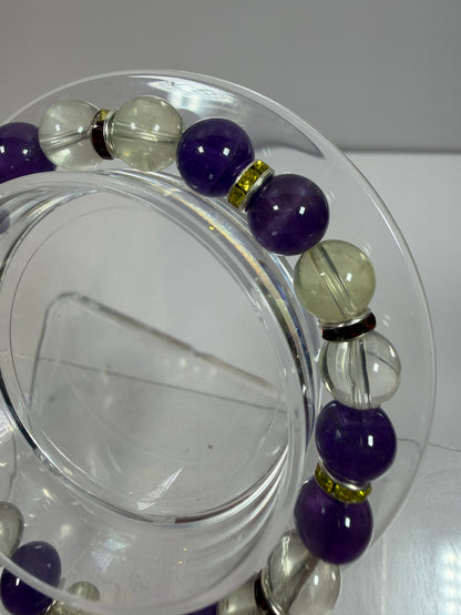 Amethyst And Citrine Crystal Bead Bracelet. 8mm. High Quality Bracelet With Amazing Spacers And Moon Charm.
