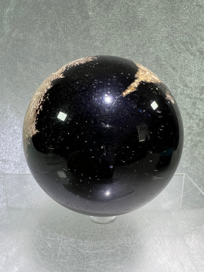 Palm Root Agate Sphere. 76mm. Incredible Fossilized Black Palm Root Agate. Very High Quality Crystal Sphere.