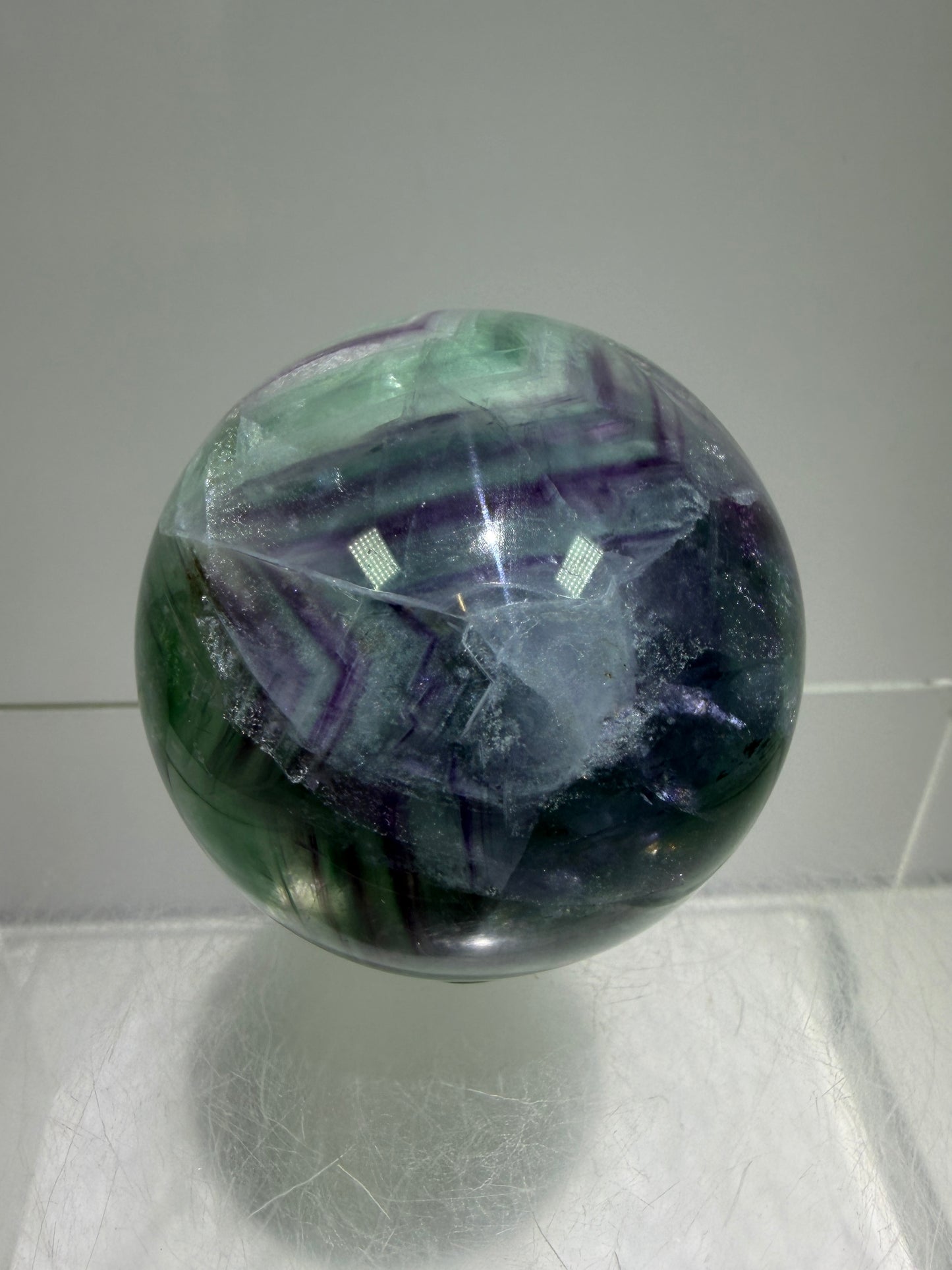 Green And Purple Fluorite Sphere. High Quality Display Sphere With Stunning Rainbows.