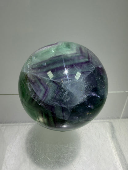 Green And Purple Fluorite Sphere. High Quality Display Sphere With Stunning Rainbows.