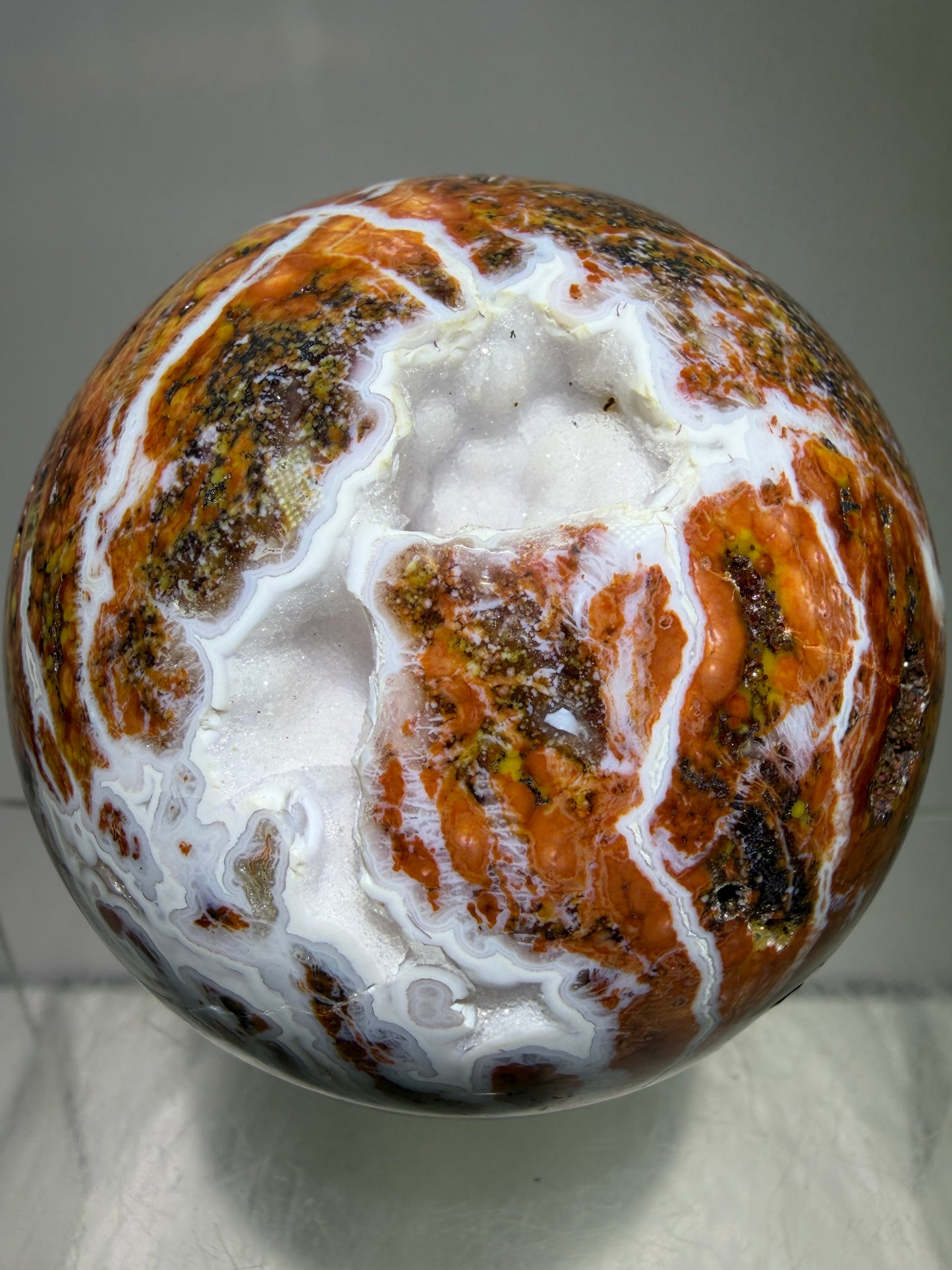 Ocean Jasper Sphere. 61mm. Beautiful Sugar Druzy Sphere. High Quality With Gorgeous Rare Colors