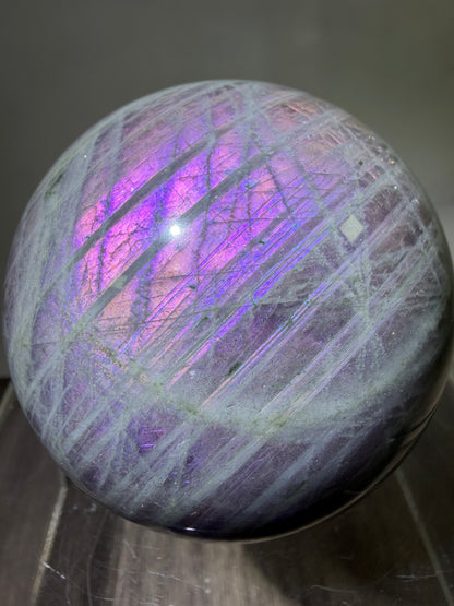 Labradorite Crystal Sphere. 61mm. Stunning Pink Rainbow Flash. Gorgeous Display Sphere.