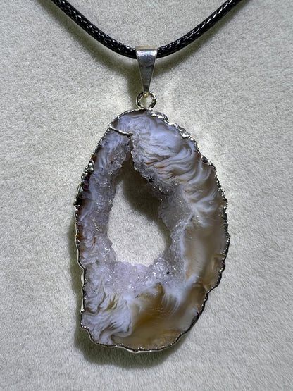 Druzy Agate Slice Pendant. Amazing Colors With Stunning Druzy. Gorgeous Crystal Pendant.