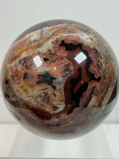 Silk Agate Sphere. 66mm. Druzy Banded Agate From Madagascar. Stunning Colors And Patterns On This Display Sphere.