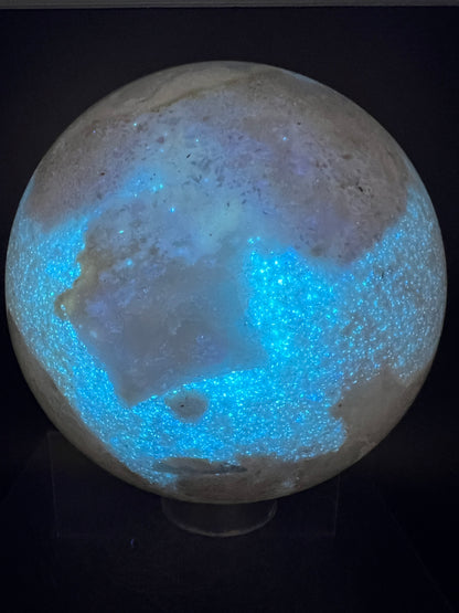 Aragonite And Quartz Druzy Sphere. 142mm, 6.2 lbs. Massive Rare Display Sphere.