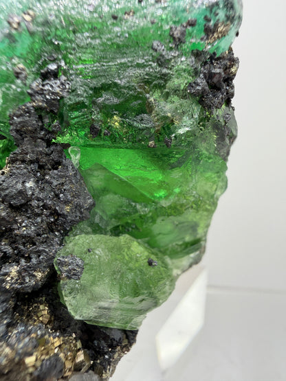 Green Fluorite And Pyrite Specimen From The Famous Milpo Mine In Peru. High Quality Rare Fluorite Specimen. Gorgeous Display Crystal
