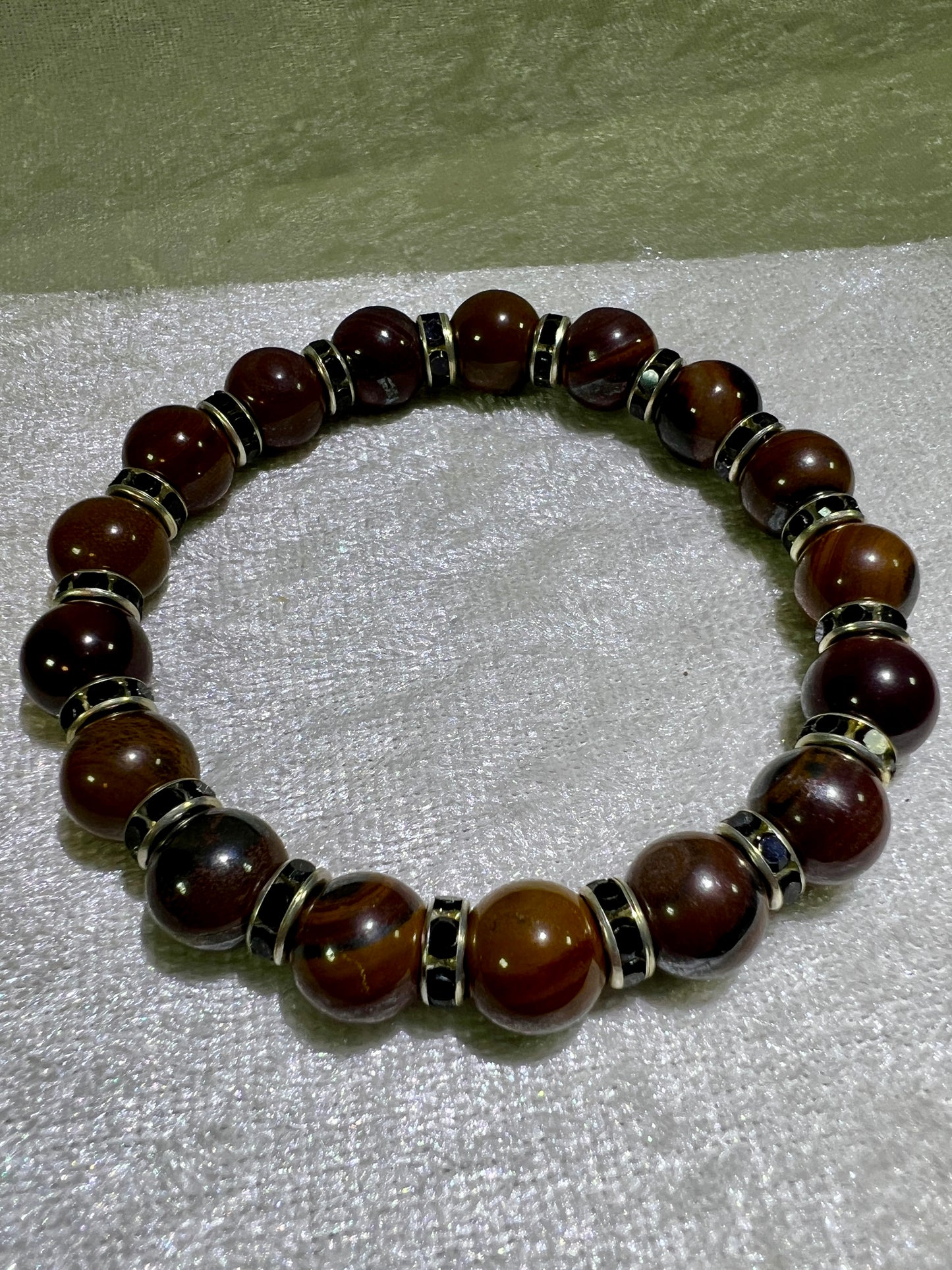 Tiger Iron Crystal Bead Bracelet. 10mm. Gorgeous Rare Crystal Bracelet With Amazing Spacers.