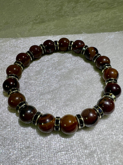 Tiger Iron Crystal Bead Bracelet. 10mm. Gorgeous Rare Crystal Bracelet With Amazing Spacers.