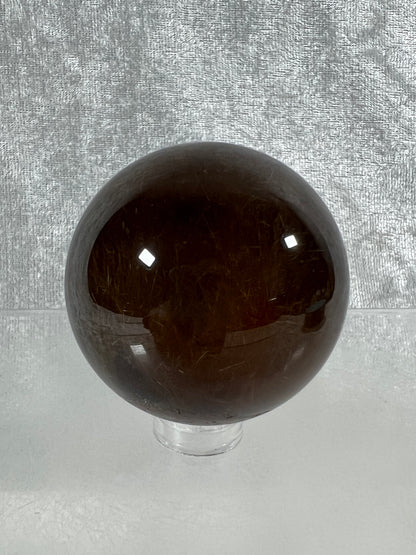 Rutile Quartz Sphere. Gorgeous Dark Smoky Quartz With Garden And Golden Rutile Inclusions. Amazing Rare Sphere!