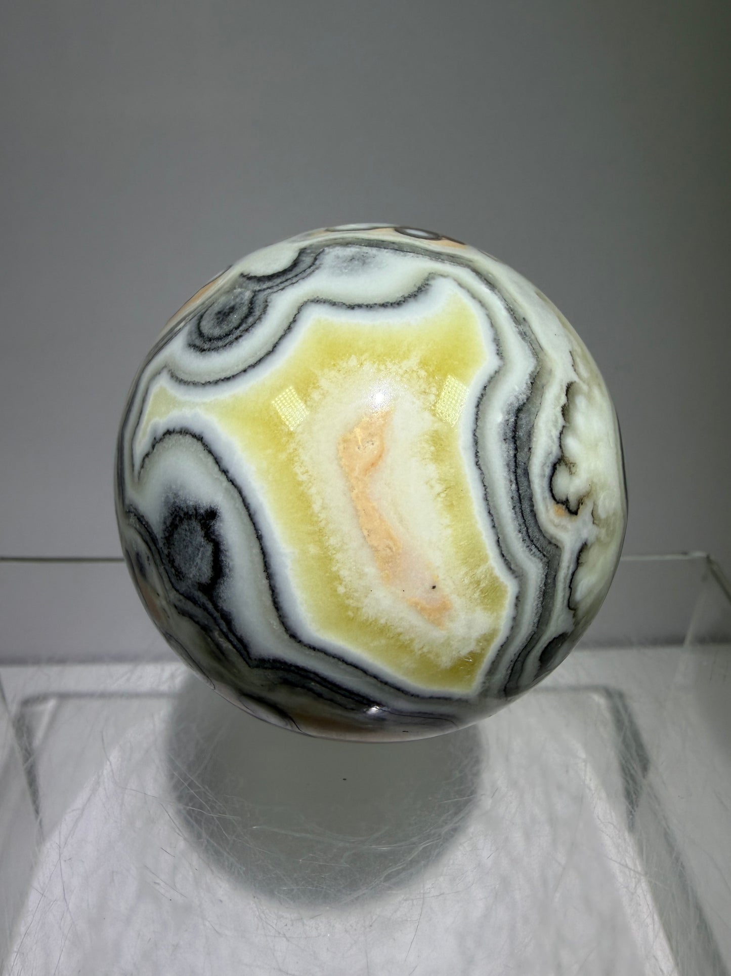 Banded Zebra Calcite Sphere. 55mm. Gorgeous Calcite Display Sphere. Rare Colors With Stunning Patterns