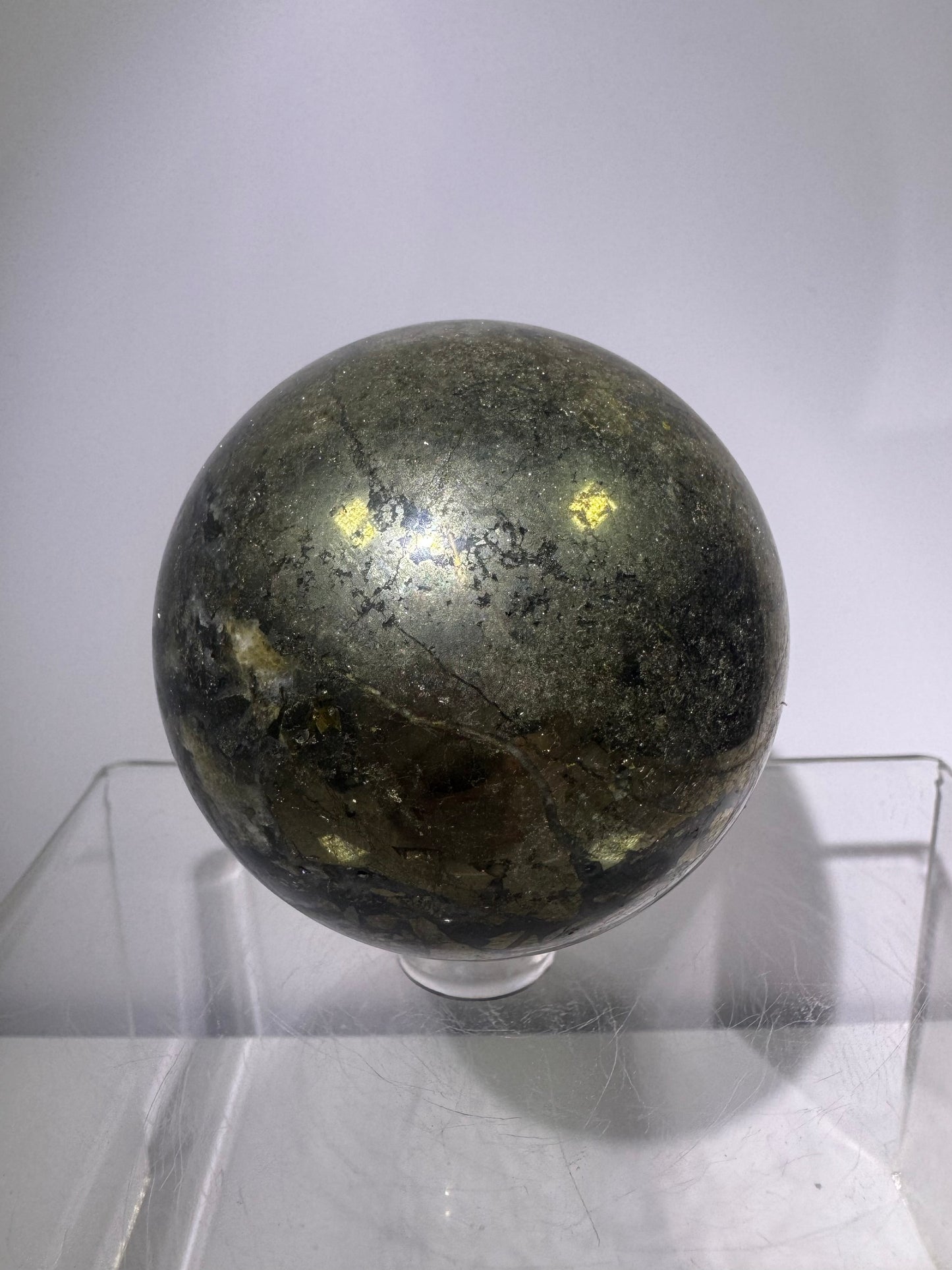 Pyrite And Agate Sphere. 57mm. Gorgeous Display Sphere. Amazing Flash And Colors.