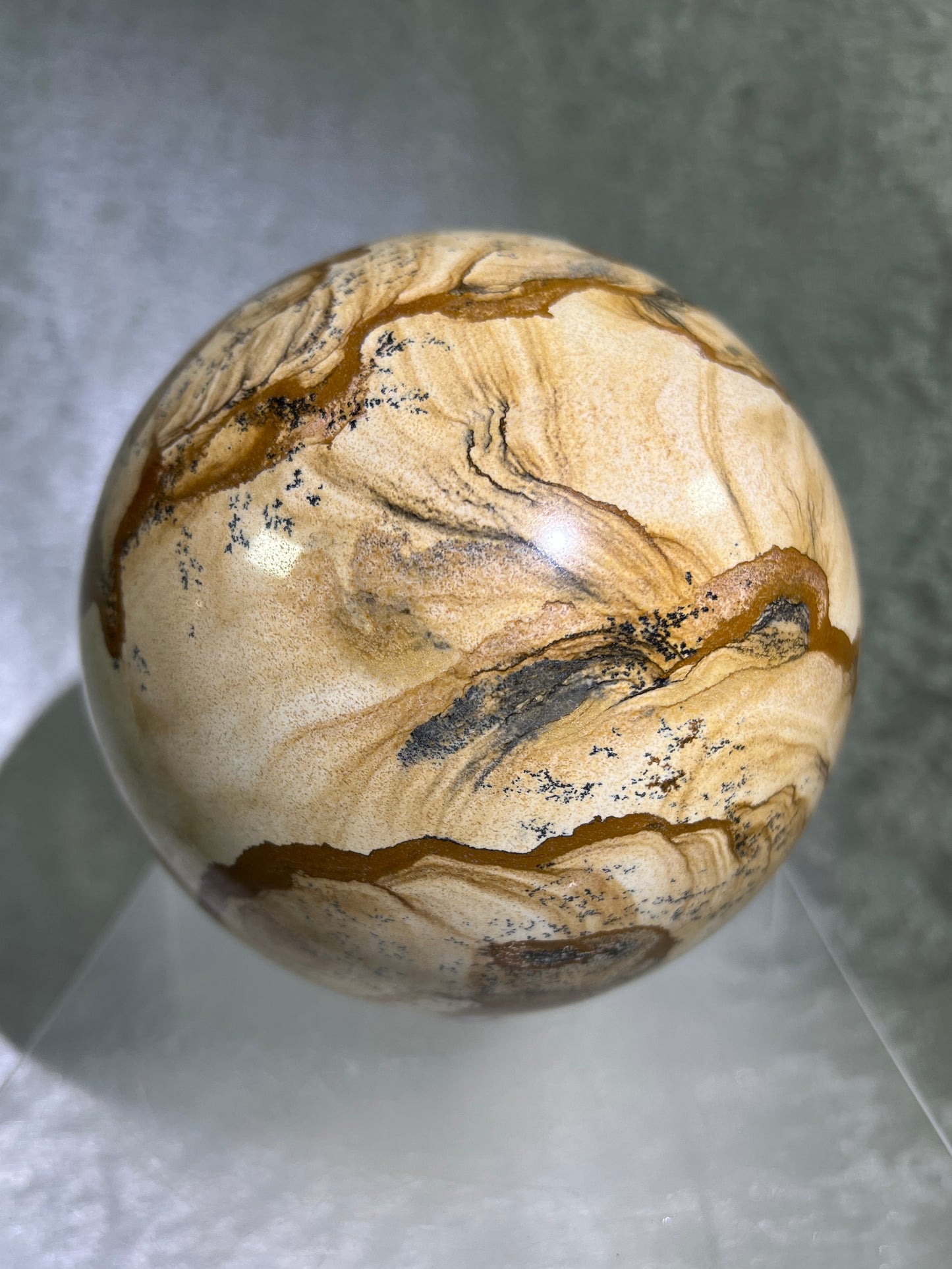Picture Jasper Sphere. 125mm, 5.5lbs. Huge Rare Display Sphere. Amazing One Of A Kind Crystal From Namibia.