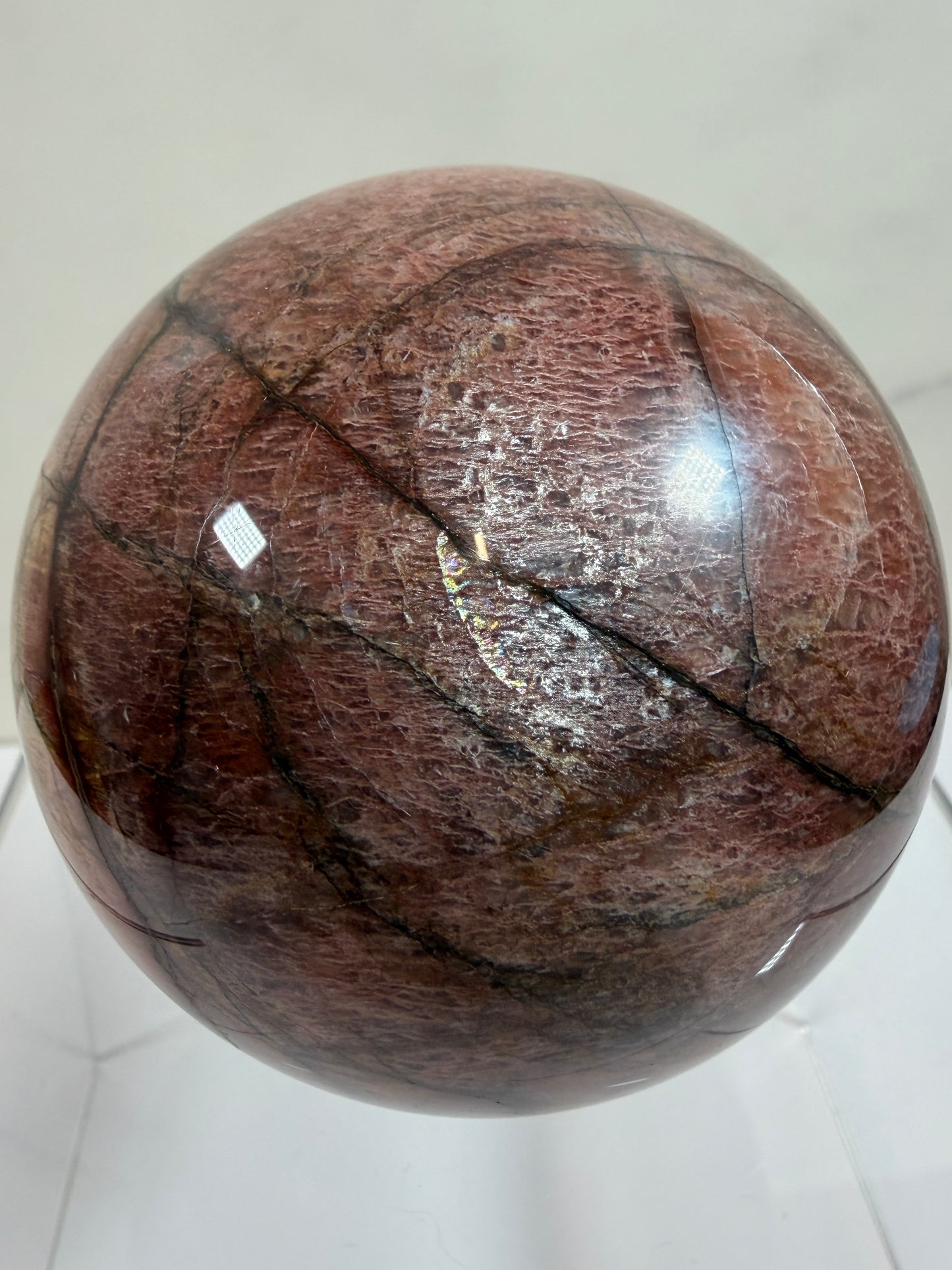 Pink Amazonite Crystal Sphere. 76mm. Stunning Colors And Flash. Gorgeous Rare Display Sphere.