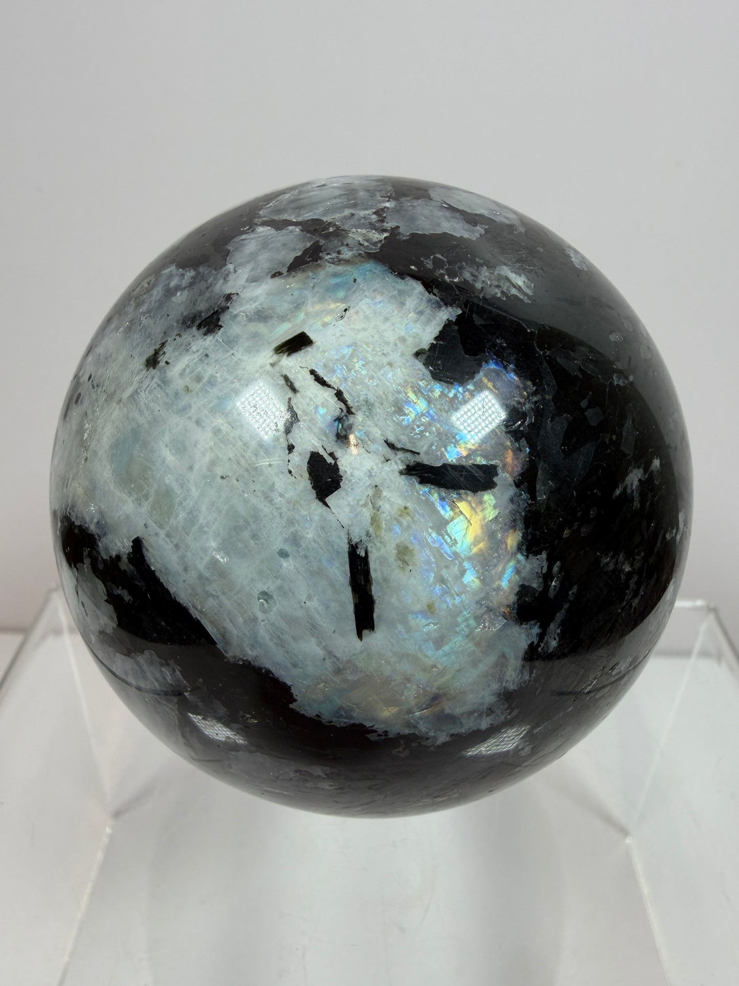 Rainbow Moonstone Sphere. 71mm. Rare Rainbow And Blue Flash! High Quality Display Sphere