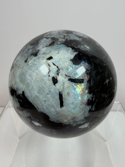 Rainbow Moonstone Sphere. 71mm. Rare Rainbow And Blue Flash! High Quality Display Sphere