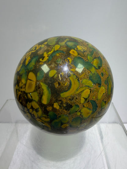 Fruit Jasper Sphere: 68mm Gorgeous Ajooba Jasper Sphere From India. High Quality Colorful Crystal