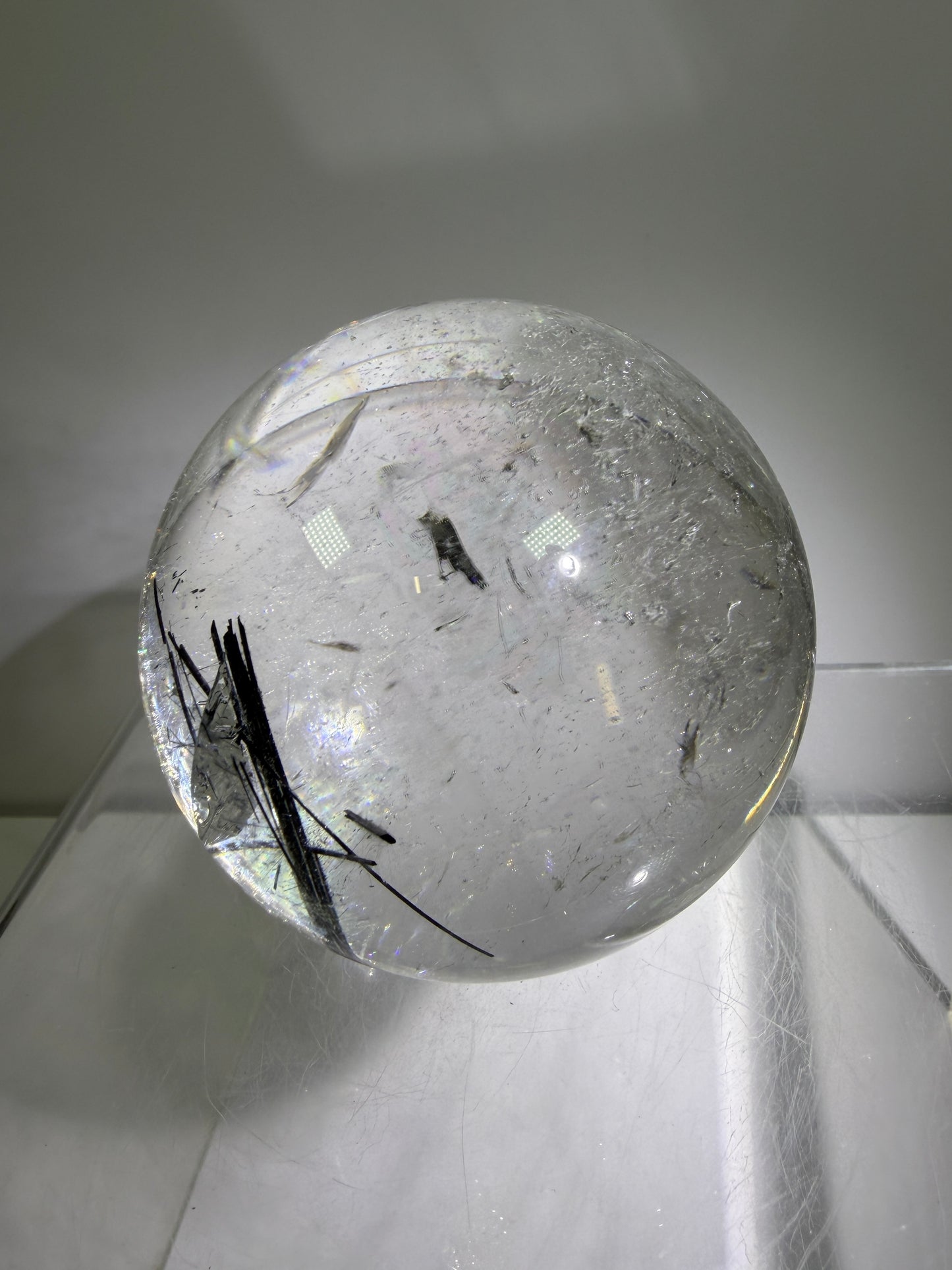 Black Tourmaline Quartz Sphere. 60mm. Massive Rare Rainbows. Gorgeous Black Rutile Sphere. Tourmalinated Quartz Display Crystal