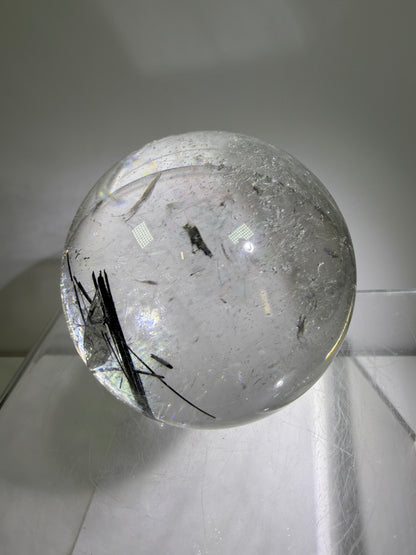 Black Tourmaline Quartz Sphere. 60mm. Massive Rare Rainbows. Gorgeous Black Rutile Sphere. Tourmalinated Quartz Display Crystal