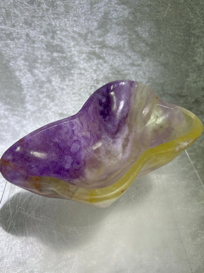 Fluorite Bowl Carving. Gorgeous Purple And Yellow Carving. Hand Carved Amazing Display Crystal.