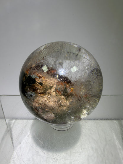Garden Quartz Lodolite Sphere. High Quality Colorful Landscape. Beautiful Display Sphere