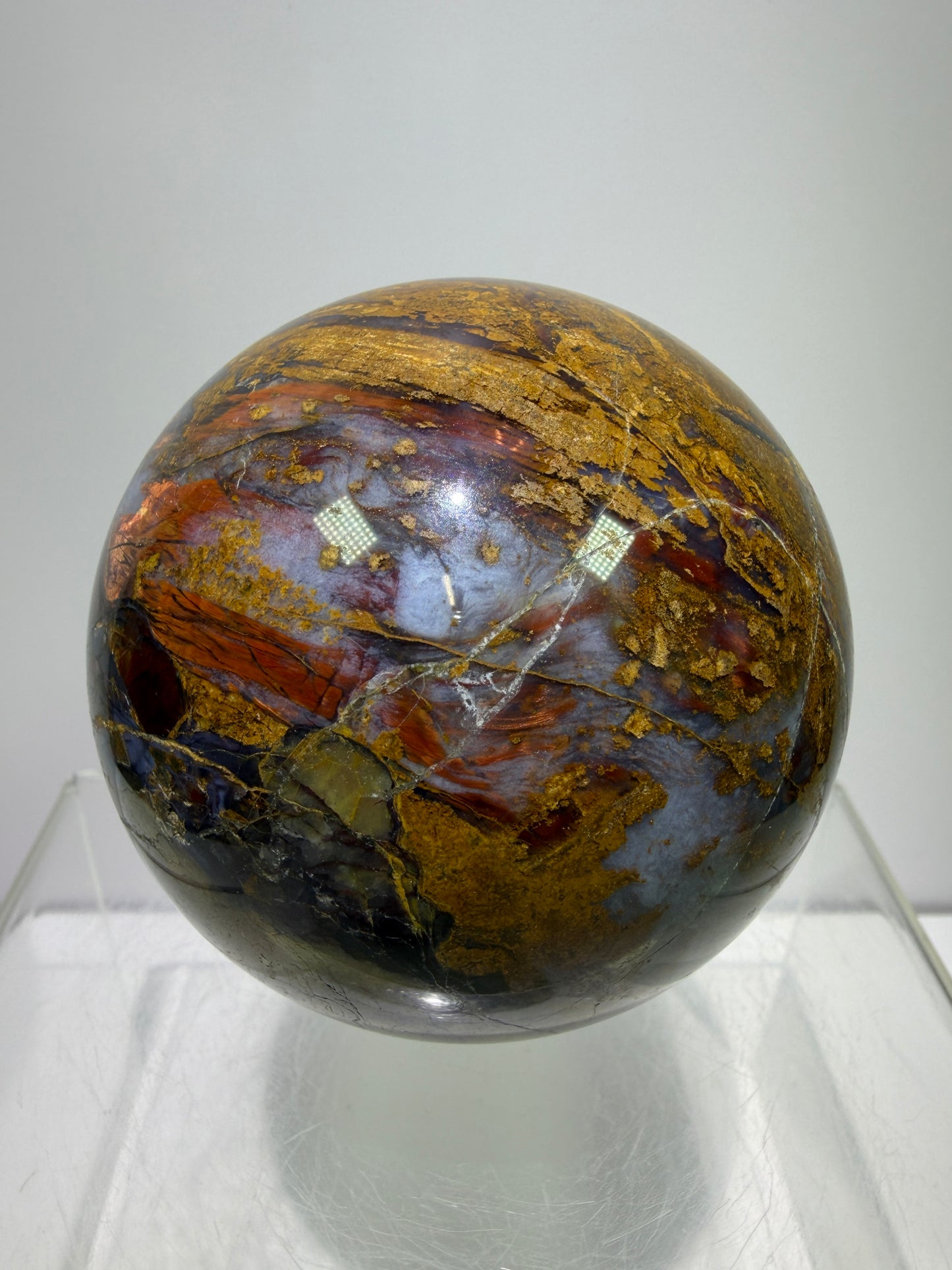 Pietersite Crystal Sphere. 72mm. Gorgeous Rare Red Pietersite Crystal. High Quality Display Sphere With Beautiful Flash.