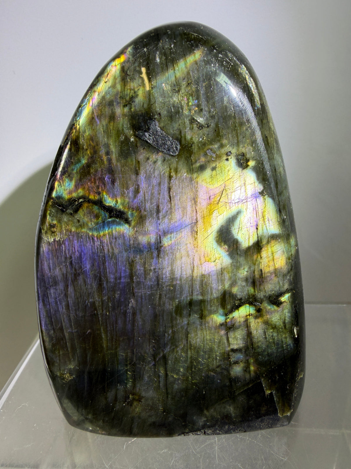 Labradorite Polished Freeform. Gorgeous Purple Rainbow Flash Spectrolite From Madagascar. High Quality Display Crystal.