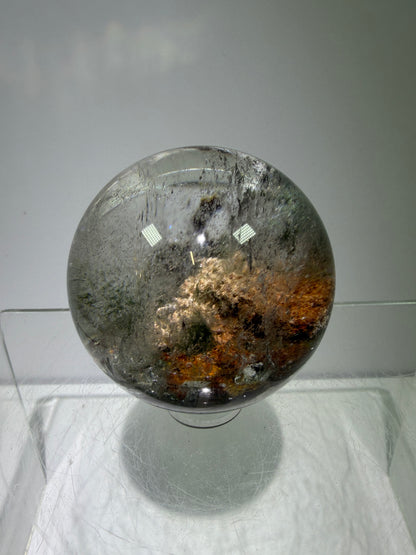 Garden Quartz Lodolite Sphere. High Quality Colorful Landscape. Beautiful Display Sphere