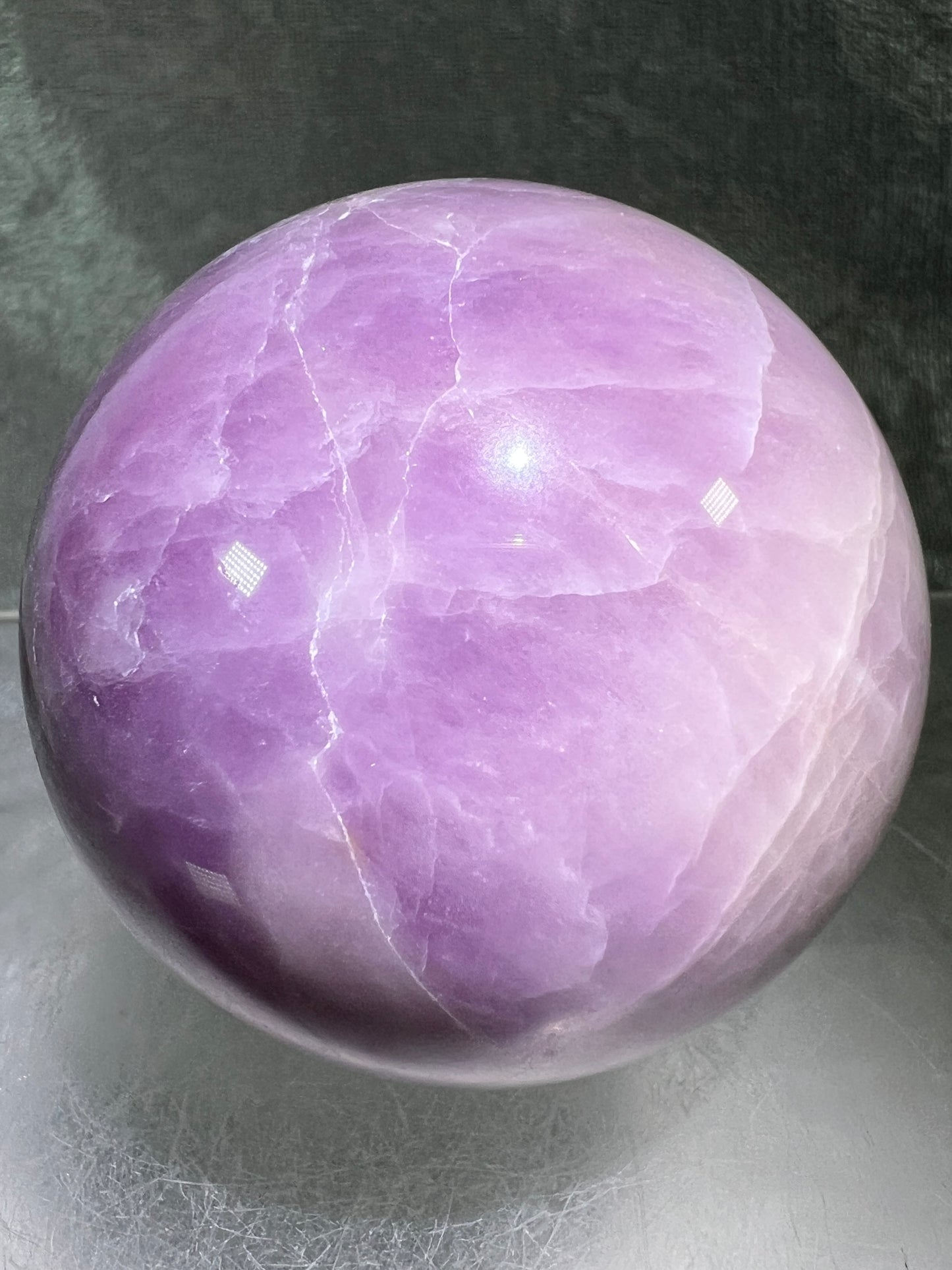 Kunzite Crystal Sphere. 58mm. Rare Stunning Display Sphere. Beautiful Lavenders With Amazing Flash!