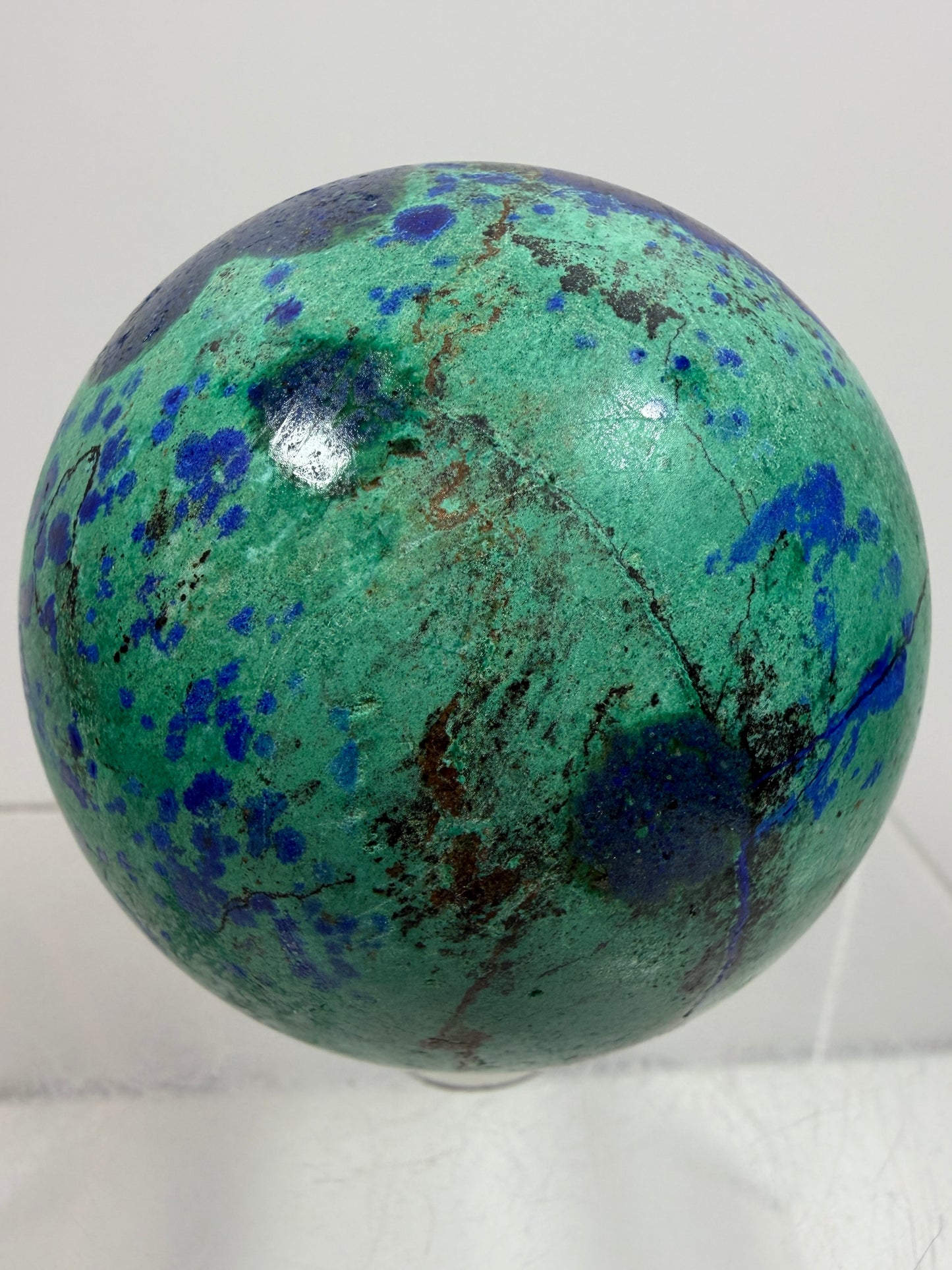 Azurite and Malachite Crystal Sphere. 56mm. Beautiful Deep Colors And Patterns. Stunning Rare Display Piece!