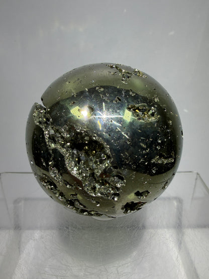 Pyrite Crystal Sphere. 60mm. Druzy World Class Display Sphere From Peru. Gorgeous Top Quality Cubic Druzy
