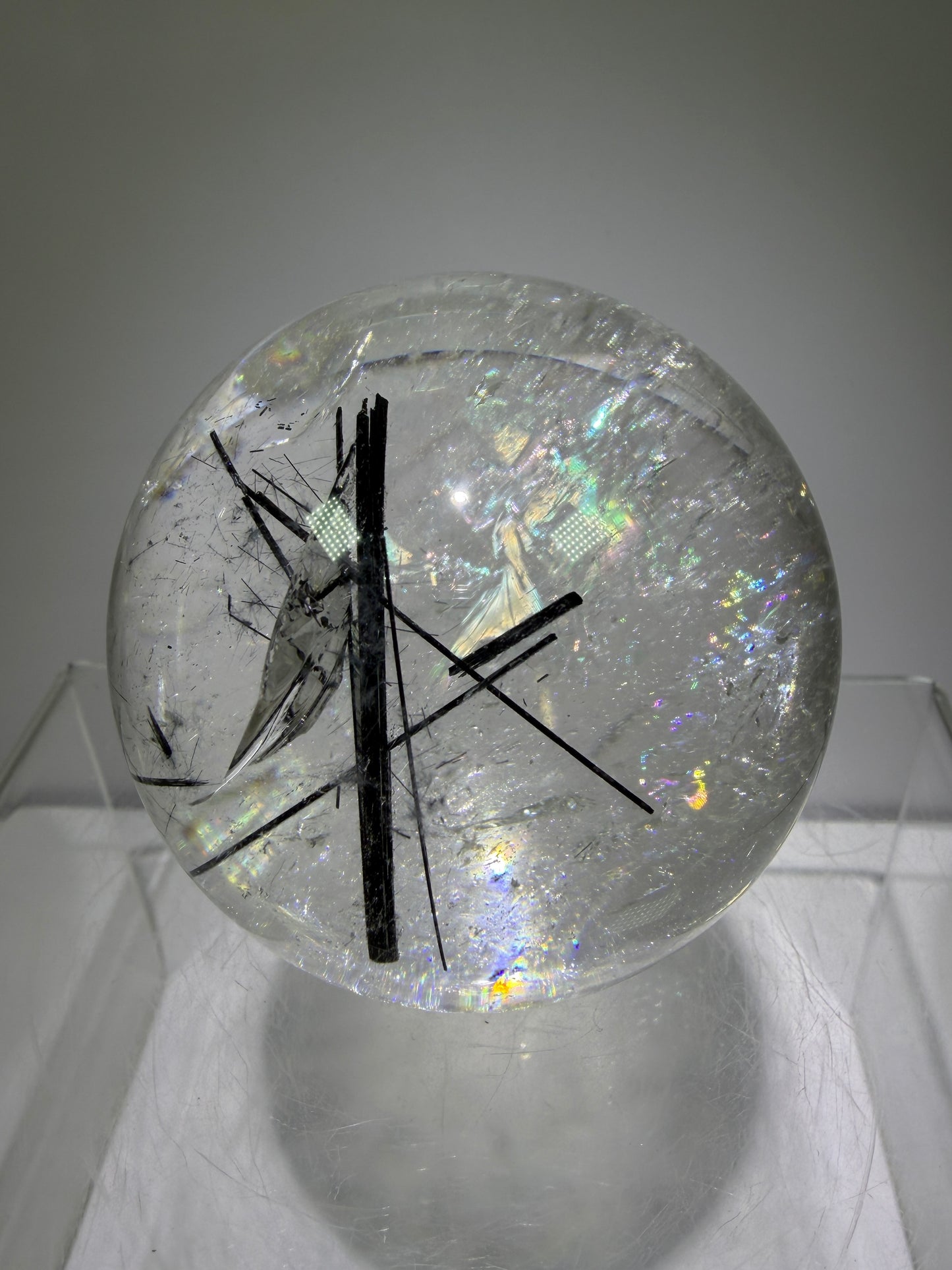 Black Tourmaline Quartz Sphere. 60mm. Massive Rare Rainbows. Gorgeous Black Rutile Sphere. Tourmalinated Quartz Display Crystal