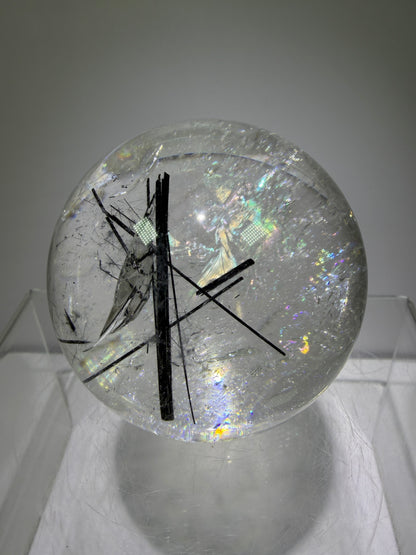 Black Tourmaline Quartz Sphere. 60mm. Massive Rare Rainbows. Gorgeous Black Rutile Sphere. Tourmalinated Quartz Display Crystal