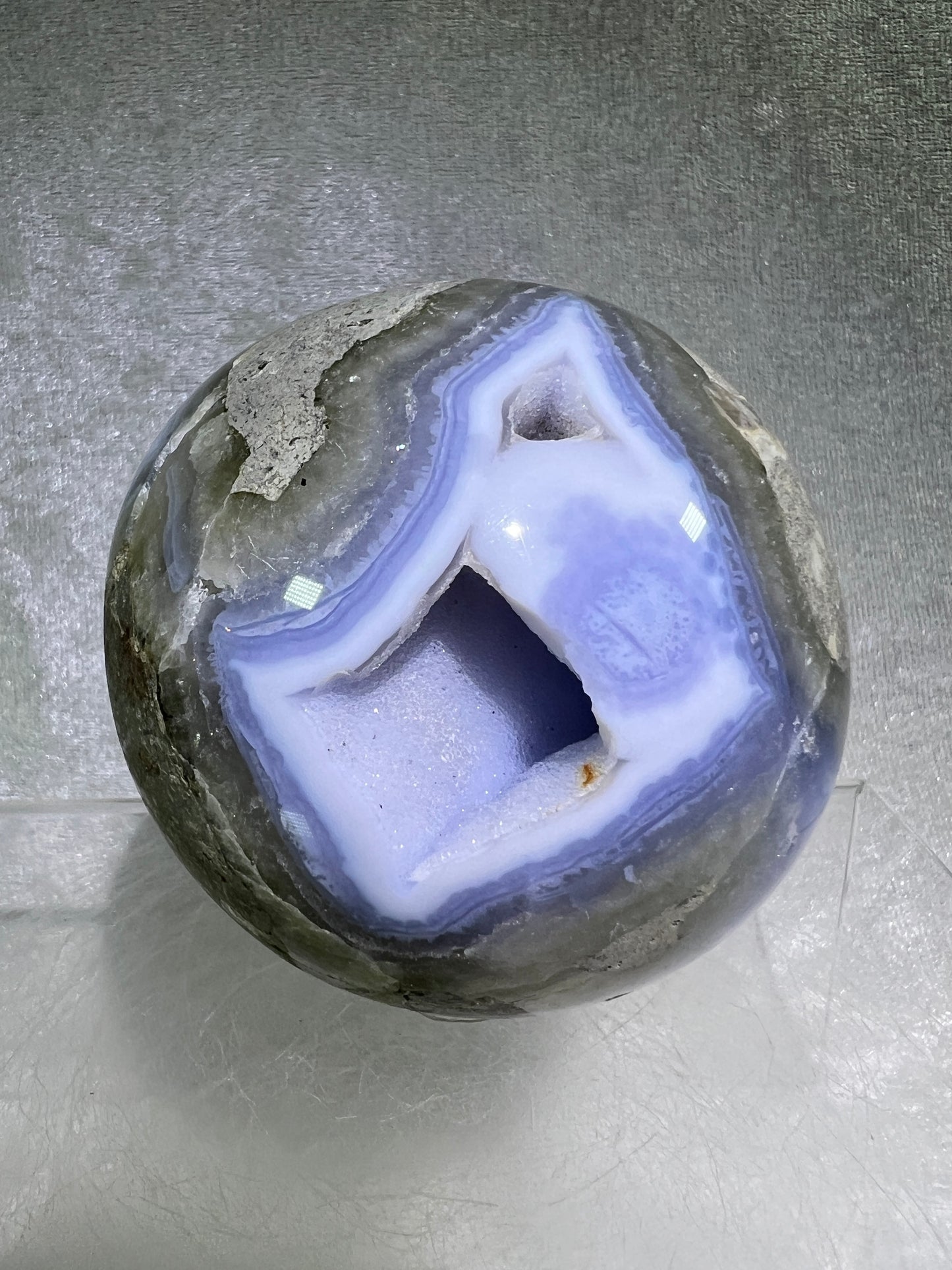 Blue Lace Agate Sphere. 74mm. Large Sugar Druzy Blue Lace Sphere. Stunning Collectors Piece.