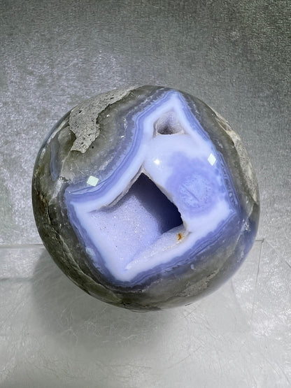 Blue Lace Agate Sphere. 74mm. Large Sugar Druzy Blue Lace Sphere. Stunning Collectors Piece.