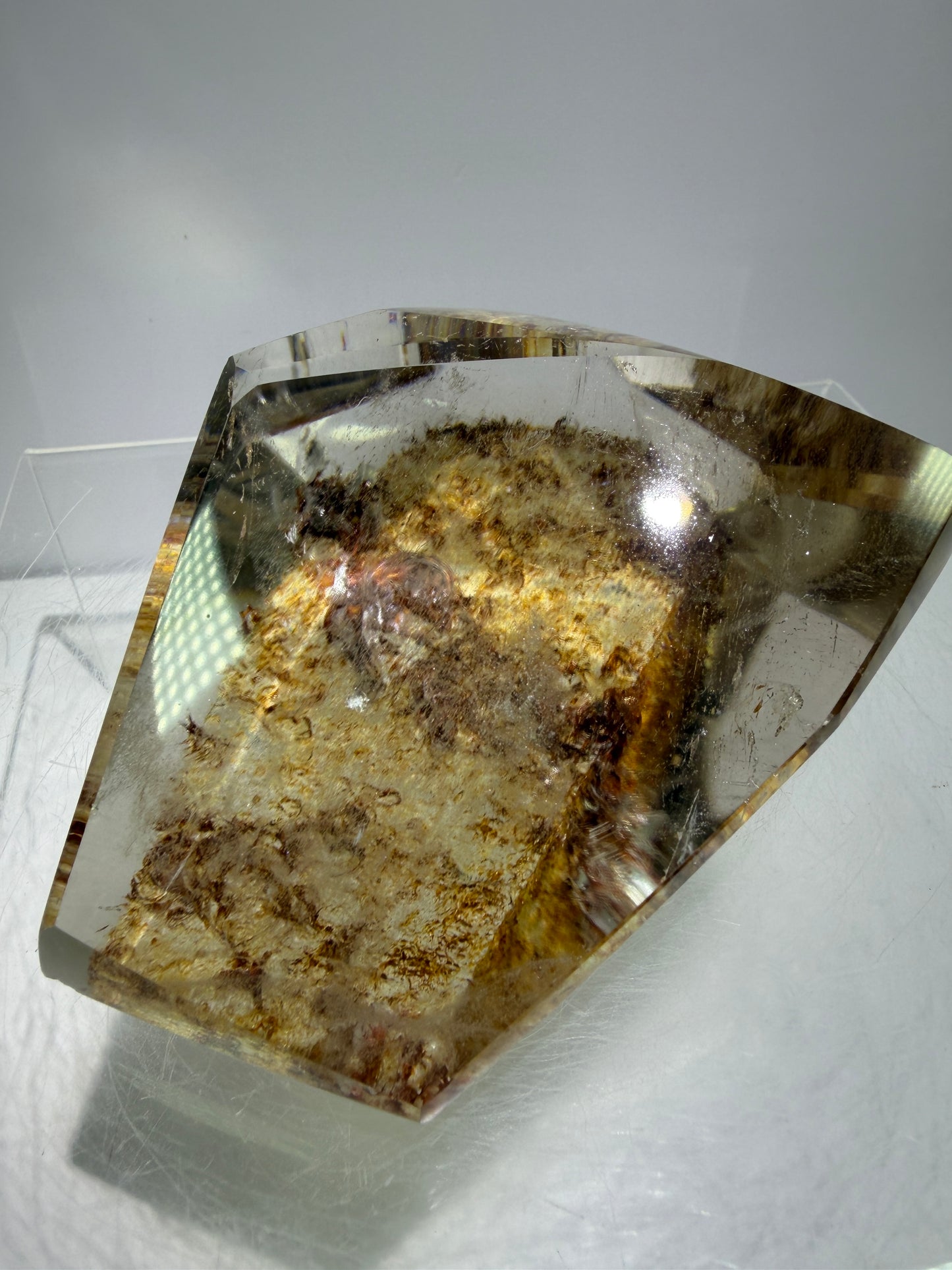 Garden Quartz Polished Freeform. Gorgeous Red And Yellow Landscape Quartz From Brazil. Very High Quality Lodolite Freeform.