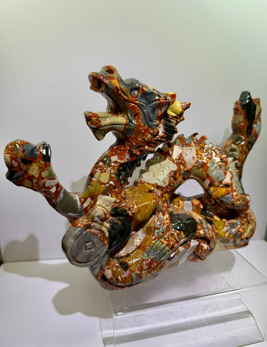 Chinese Carved Crystal Dragon. Large Colorful Dragon Carving. High Quality Display