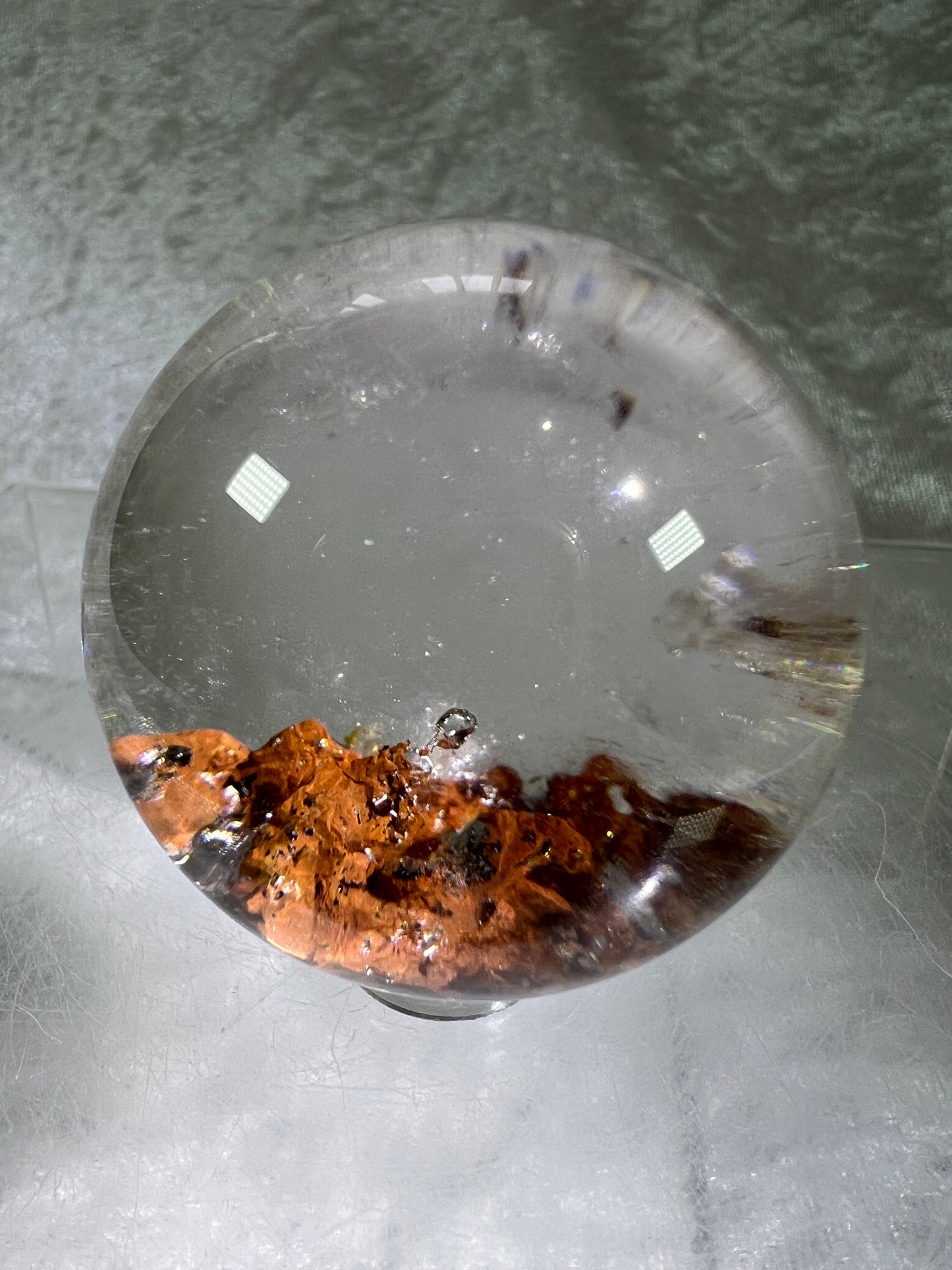 Garden Quartz Lodolite Sphere. Stunning High Quality Orange Landscape.