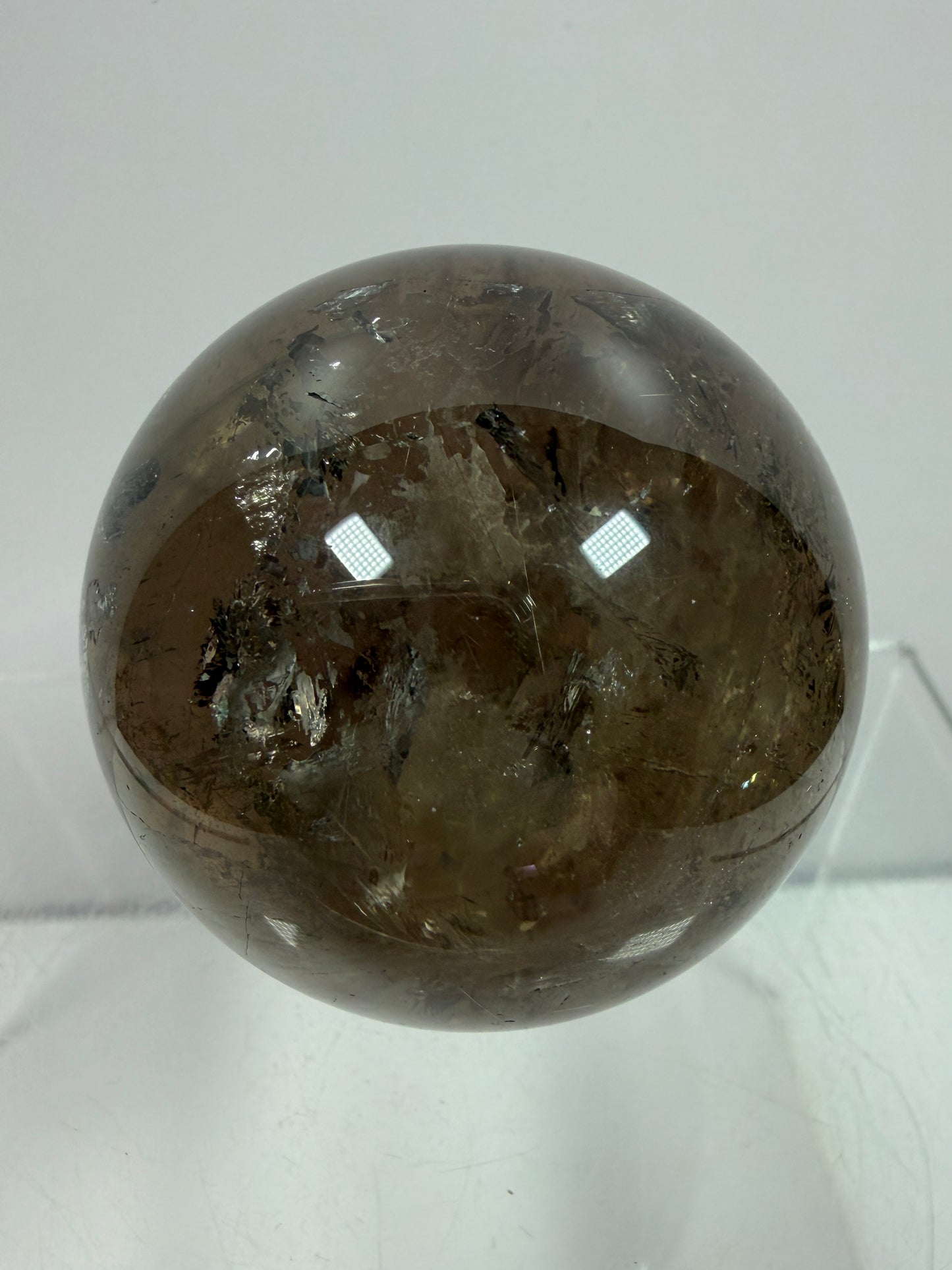Rutile Quartz Sphere. 47mm. Unique Smoky Quartz With Stunning Golden Rutile Inclusions.