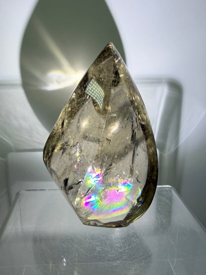 Smoky Quartz Crystal Flame. Huge Rainbows! Gorgeous Polished Flame From Brazil. Beautiful Display Crystal