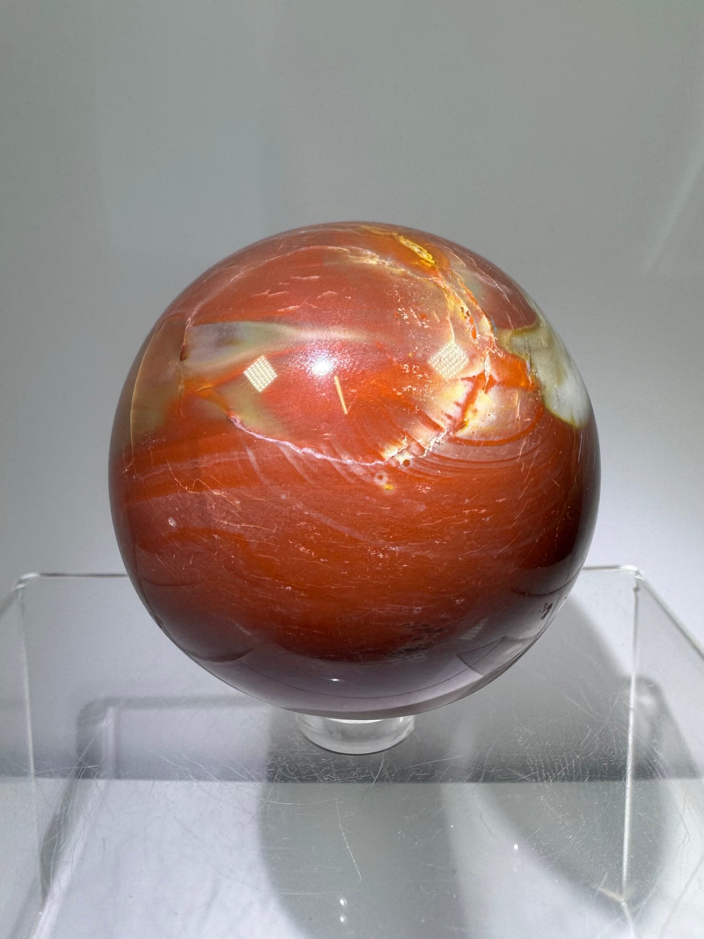 Petrified Wood Sphere. 62mm. Rare Display Sphere From Madagascar. Amazing Colors And Patterns.