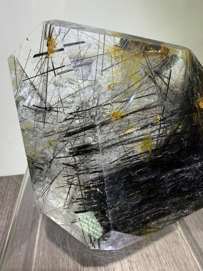 Tourmalinated Quartz Polished Freeform. Rare Large Black Tourmaline And Golden Healer.