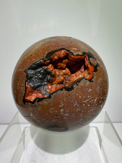 Red Fox Agate Sphere. 89mm. Large Druzy Crater Agate From Argentina. Stunning Rare Botryoidal Nodules
