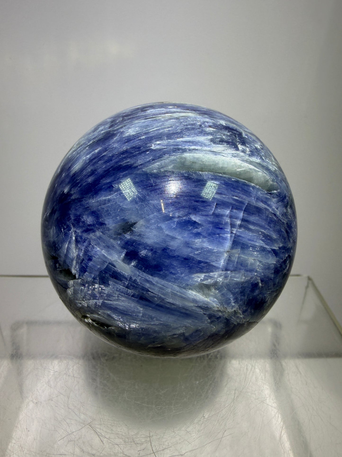 Kyanite Crystal Sphere. 60mm. Amazing Blue Kyanite Display Sphere. Rare Crystal With Stunning Flash