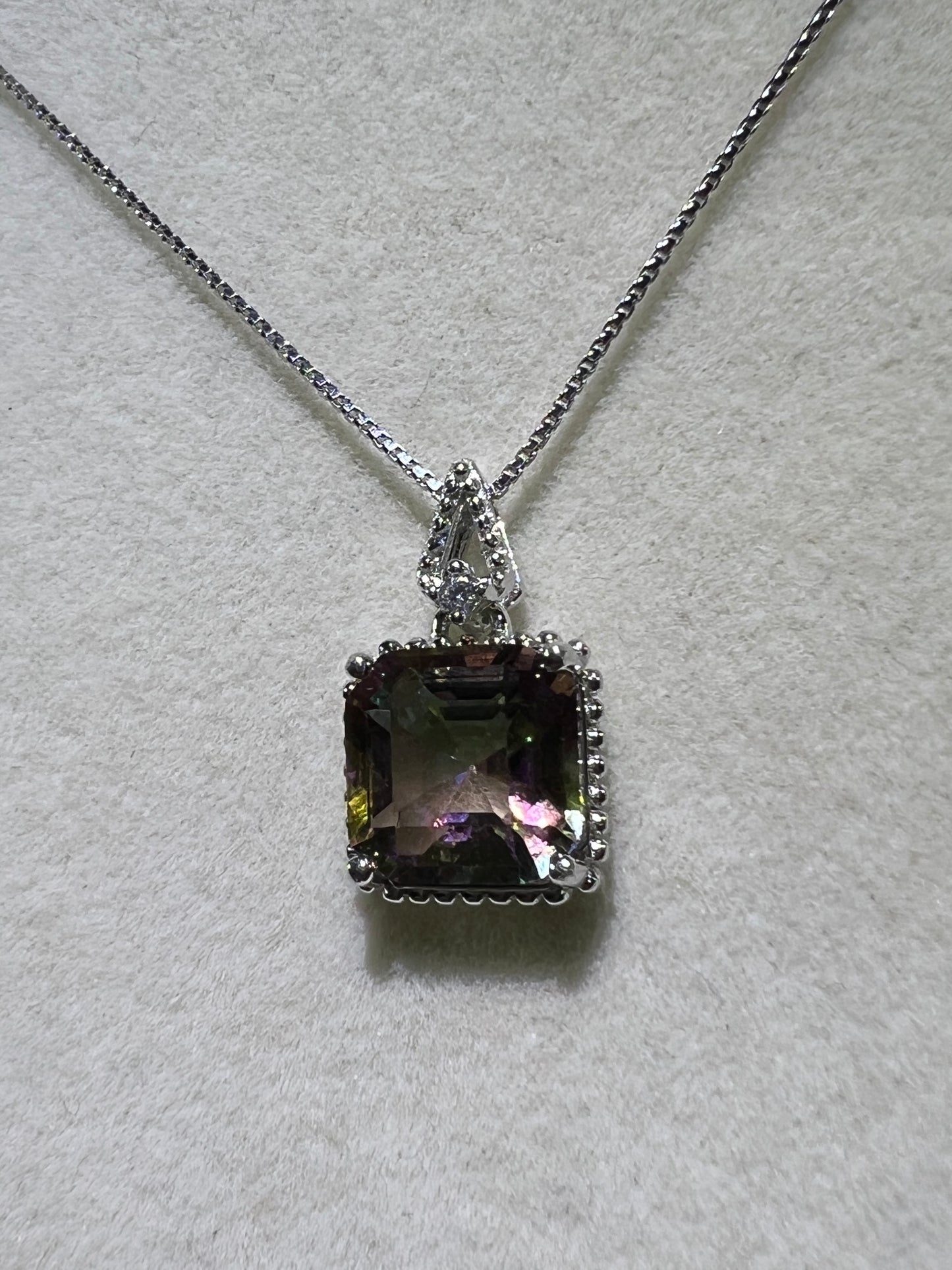 Mystic Topaz Crystal Pendant. S925 Silver Setting And Necklace. Gorgeous Mystic Topaz Gemstone.