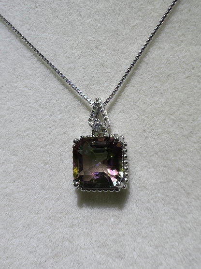 Mystic Topaz Crystal Pendant. S925 Silver Setting And Necklace. Gorgeous Mystic Topaz Gemstone.