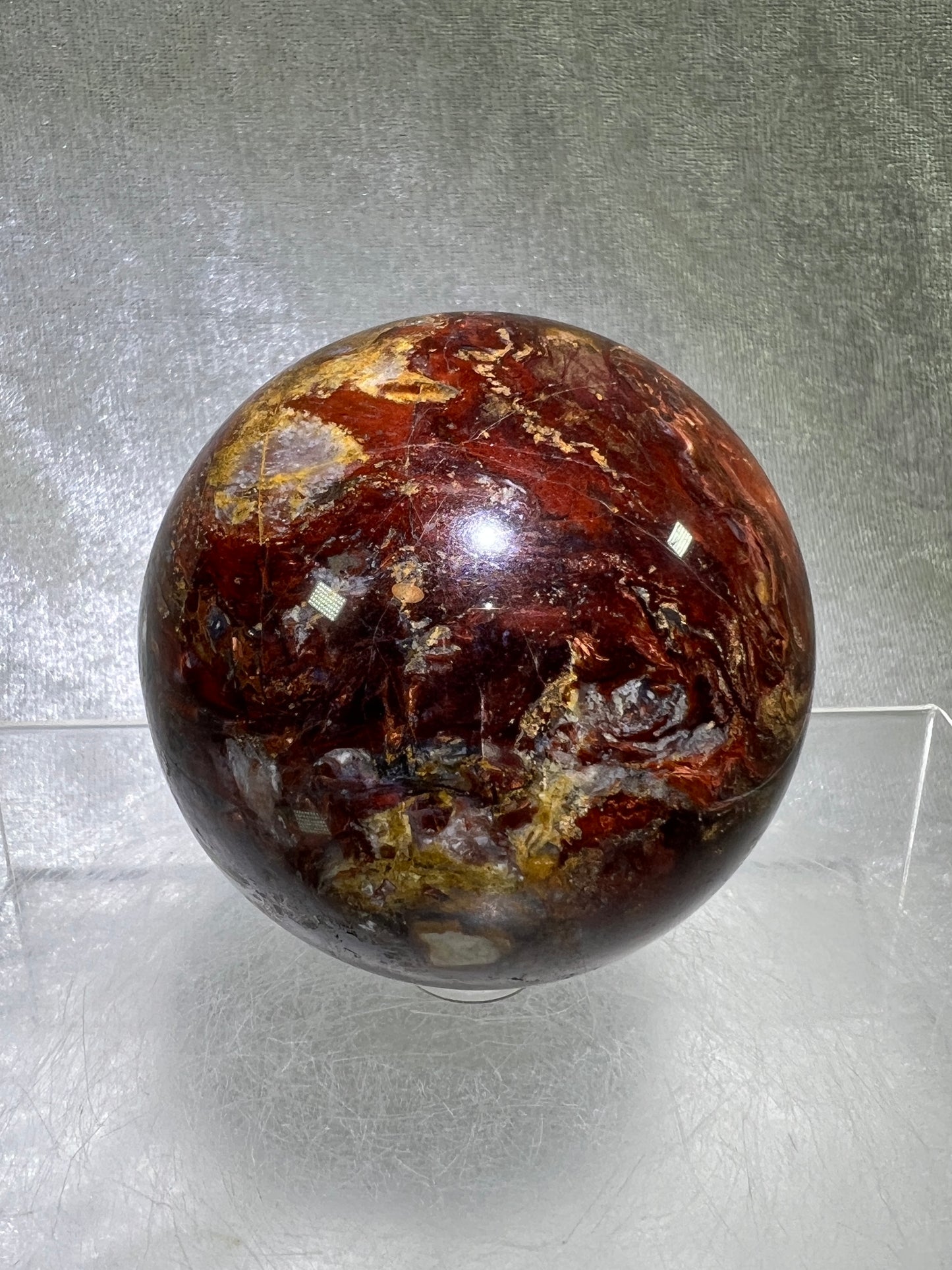 Pietersite Crystal Sphere. 66mm. Gorgeous Rare Red Pietersite Crystal. High Quality Display Sphere With Amazing Flash.