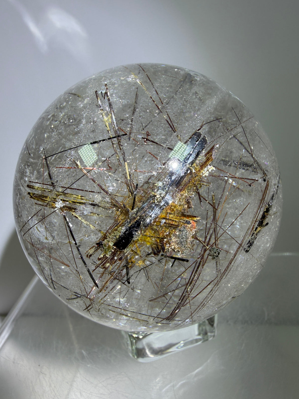 Rutile Quartz Sphere. 65mm. Crazy Rutile Plate Inclusion. High Quality Golden Rutilated Quartz.