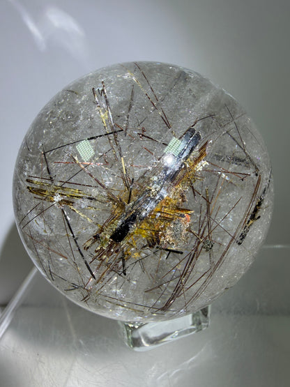 Rutile Quartz Sphere. 65mm. Crazy Rutile Plate Inclusion. High Quality Golden Rutilated Quartz.