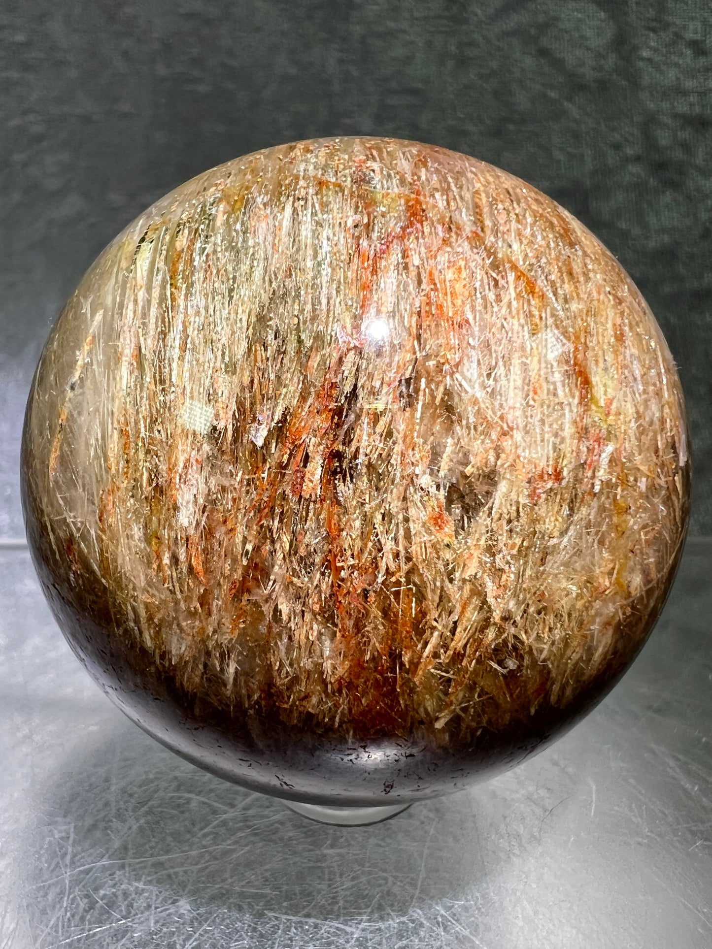 Tourmalinated Quartz Sphere. 53mm. Gorgeous Red And Green Tourmaline Inclusions. Stunning Rare Display Sphere.
